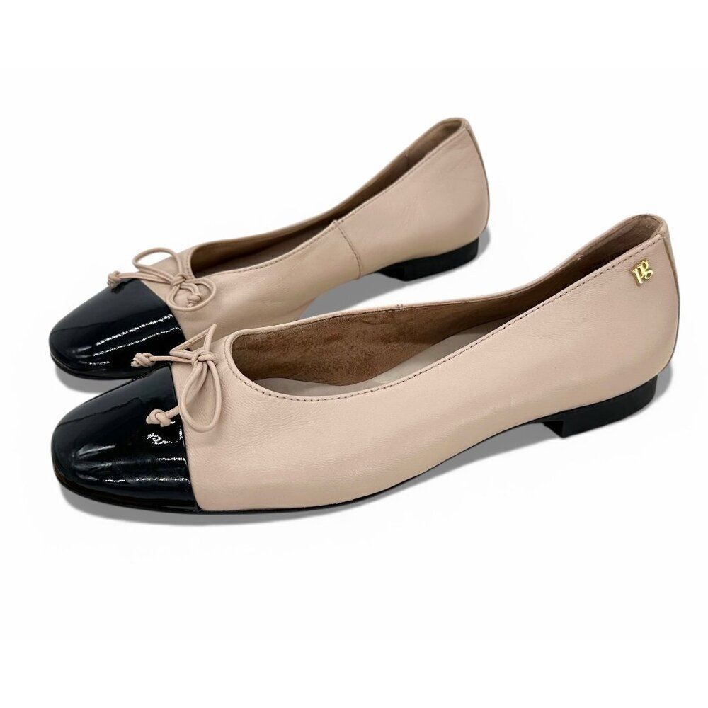 Paul Green $398 Leather 1000 Ballet Flat Black Biscuit Bow Cap Toe Women AU 4